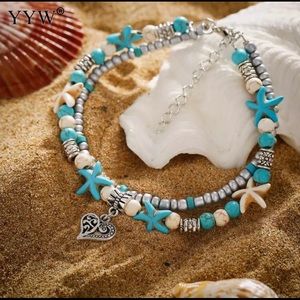 🌺 NWT Starfish Heart and Beads Layered Anklet